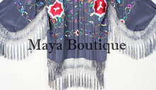 Embroidered Silk Fringe Jacket Flamenco Kimono Lilac Grey Short Maya Matazaro