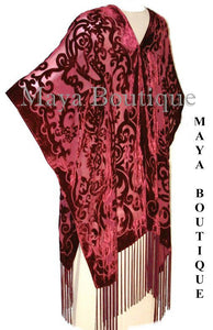 Caftan Kimono Burnout Velvet Art Nouveau Deep Red Maya Matazaro USA Made