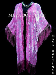 Fringe Jacket Kimono Duster Silk Burnout Velvet Candy Pink Maya Matazaro Plus