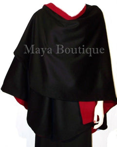 Reversible Cape Ruana Wrap Coat Black & Red Cashmere Wool USA Made Maya Matazaro
