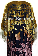Gold & Brown Wearable Art Kimono Caftan Fringe Jacket Burnout Velvet Hand Dyed