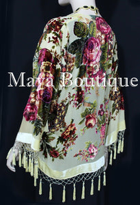 Victorian Rose Jacket Short Kimono Beaded Silk Velvet Vanilla Maya Matazaro