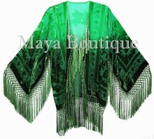 Wearable Art Velvet Kimono Jacket Hand Dyed Emerald & Jade Short Maya One Size
