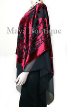 Maya Hand Dyed Layered Poncho Top Red Black Burnout Velvet & Chiffon Made In USA