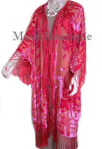 Coral Kimono Fringe Jacket Opera Coat Silk Burnout Velvet Maya Matazaro