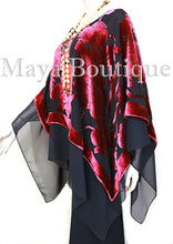 Maya Matazaro Layered Poncho Top Silk Burnout Velvet & Chiffon Red & Black