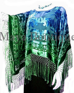 Hand Dye Poncho Shawl Top Green & Blue Ombree Maya Matazaro USA Made