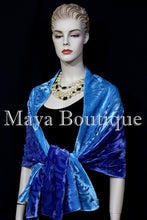 Maya Matazaro Hand Dyed Turquoise Blue Camellia Shawl Wrap Scarf Burnout Velvet