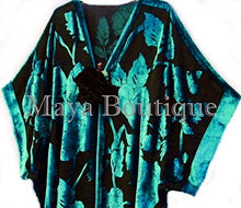 Maya Matazaro Silk Burnout Velvet Jacket Kimono Duster Teal Black No Fringe Plus
