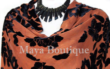 Silk Piano Shawl Wrap Scarf Burnout Velvet Tangerine & Black Maya Matazaro