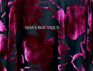 Maya Matazaro Silk Burnout Velvet Jacket Kimono Duster Magenta Black No Fringe