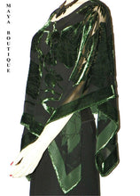 Silk Burnout Velvet Poncho Kimono Top Emerald & Black No Fringe Maya Matazaro
