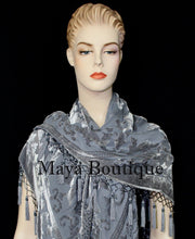 Gray Piano Shawl Scarf Wrap All Beaded Silk Burnout Velvet Maya Matazaro