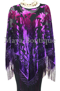 Purple Fuchsia Burnout Velvet Poncho Shawl Top Ombree Hand Dye Maya Matazaro