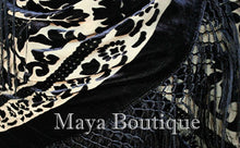 Silk Piano Shawl Wrap Scarf Burnout Velvet Beige & Black Maya Matazaro