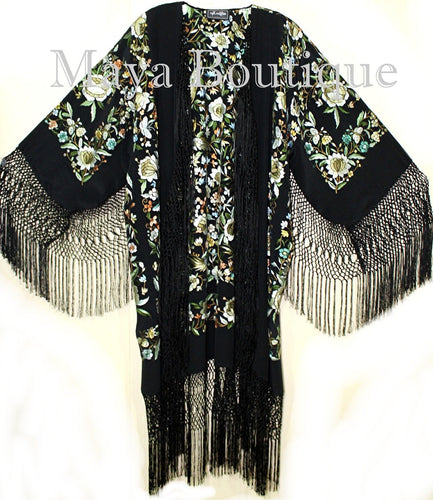 Embroidered Flamenco Silk Opera Coat Kimono Jacket Floral Birds Maya Matazaro
