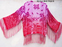 Wearable Art Burnout Velvet Fringe Jacket Hand Dyed Coral & Orchid Maya Matazaro