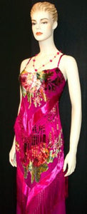 Dress Gown Fringe Flapper Style Burnout Silk Velvet Pink Gypsy Roses Maya M