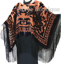 Tangerine Black Silk Burnout Velvet Poncho Kimono Top Shawl Maya Matazaro