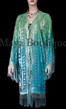 Jade Turquoise Burnout Velvet Kimono Jacket Hand Dyed Maya Matazaro Made in USA