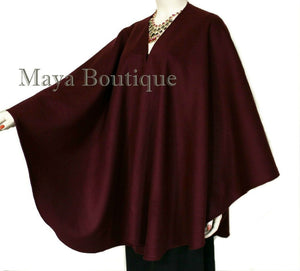 Cape Ruana Wrap Coat Wool BURGUNDY USA Made Maya Matazaro NEW