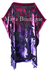 Caftan Dress Kimono Silk Burnout Velvet MAYA Dyed Stained Glass Orchid & Purple