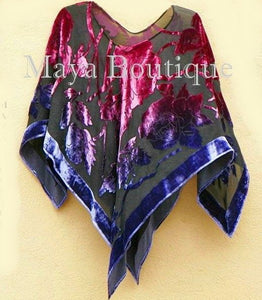 Maya Matazaro Poncho Shawl Top Silk Burnout Velvet Dyed Orchid Purple USA Made