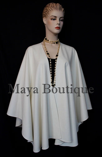 Maya Matazaro Ivory Cashmere Cape Ruana Wrap Coat Made in USA