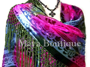 Silk Wrap Scarf Piano Shawl Burnout Velvet Tye Dye Pink Multi Maya Matazaro