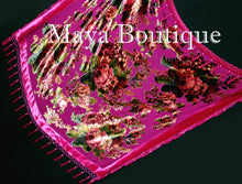 Piano Shawl Scarf Wrap Fuchsia Victorian Rose Silk Burnout Velvet Beaded Fringes