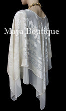 Maya Matazaro Layered Poncho Top Burnout Velvet & Chiffon Ivory Made In USA