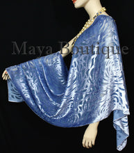 Maya Matazaro Serenity Blue Camellia Shawl Wrap Scarf Burnout Velvet Elegant!