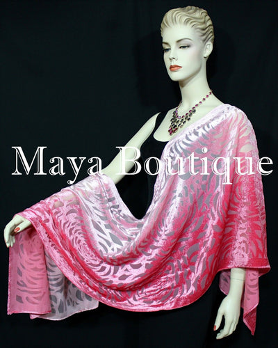 Maya Matazaro Hand Dyed Coral Pink Camellia Shawl Wrap Scarf Burnout Velvet USA