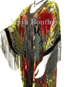 Tye Dyed Kimono Opera Coat Silk Burnout Velvet Chocolate Multi Maya Matazaro