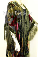 Fringe Jacket Kimono Silk Burnout Velvet Art Nouveau Black Olive Maya Matazaro