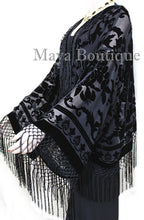 Fringe Jacket Burnout Velvet Short Kimono Black Maya Matazaro Plus size