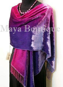 Silk Velvet Shawl Scarf Wrap Hand Dyed & Signed by Maya Matazaro Purple Magenta