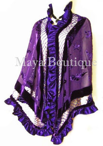 Purple Shawl Scarf Wrap Silk Burnout Velvet Bead Triangle Ruffles Maya Matazaro