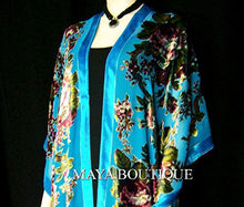 Caftan Kimono Duster Silk Burnout Velvet Turquoise Gypsy Rose Maya Matazaro