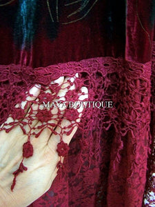 Cloak Opera Cape Peacock Victorian Rep Long Beaded Velvet Lace Lined Deep Red