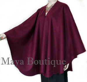 Cape Ruana Wrap Coat Wool BURGUNDY USA Made Maya Matazaro NEW