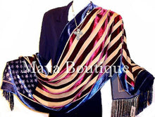 USA Flag Scarf Shawl Fringed Wrap Silk Burnout Velvet Designed By Maya Matazaro
