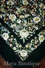 Hand Embroidered Flamenco Silk Piano Shawl Floral Birds Butterfly Huge 90" Maya