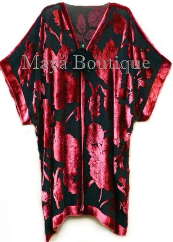 Silk Burnout Velvet Jacket Kimono Duster Red & Black No Fringe Maya Matazaro