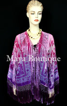 Wearable Art Hand Dyed Velvet Kimono Fringe Jacket Grape Wine Maya Matazaro