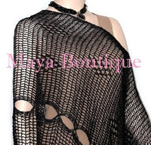 Black Crochet Poncho Top Asymmetrical Rayon-Silk Maya Matazaro One Size