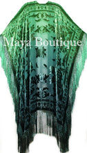Green Wearable Art Kimono Caftan Fringe Jacket Burnout Velvet Hand Dyed Maya