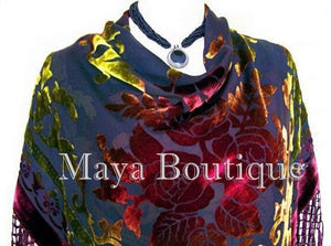 Maya Matazaro Tye Dye Burgundy Silk Burnout Velvet Piano Shawl Wrap Scarf