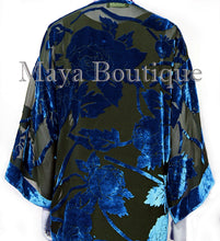 Blue Long Kimono Jacket Silk Burnout Velvet No Fringe Maya Matazaro