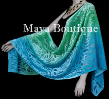 Jade Turquoise Camellia Shawl Wrap Scarf Burnout Velvet Hand Dyed Maya Matazaro